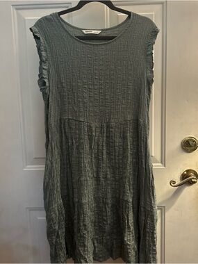 Sonoma Womens Green  Cottagecore Coquette Milkmaid Tiered Crinkle Dress Large